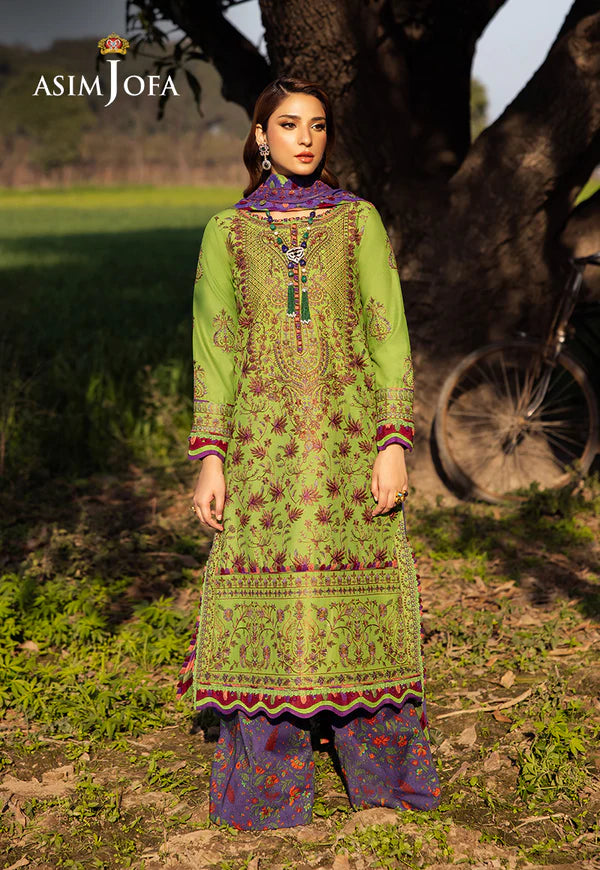 AJELL-05 GREEN EMBROIDERED LAWN ENSEMBLE