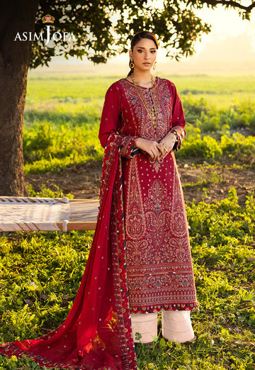 AJELL-06 RED EMBROIDERED LAWN ENSEMBLE