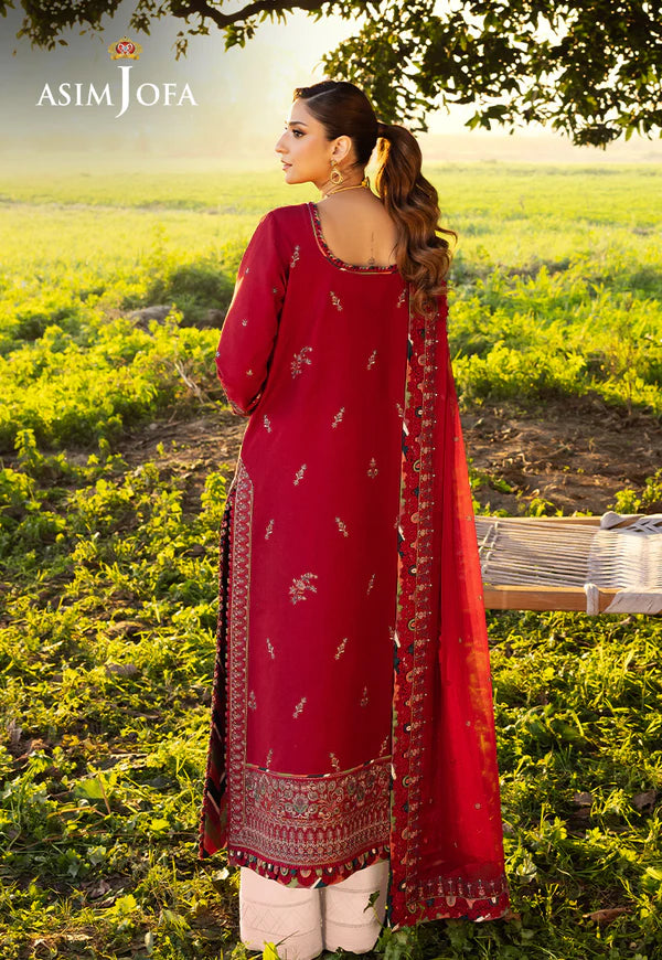 AJELL-06 RED EMBROIDERED LAWN ENSEMBLE