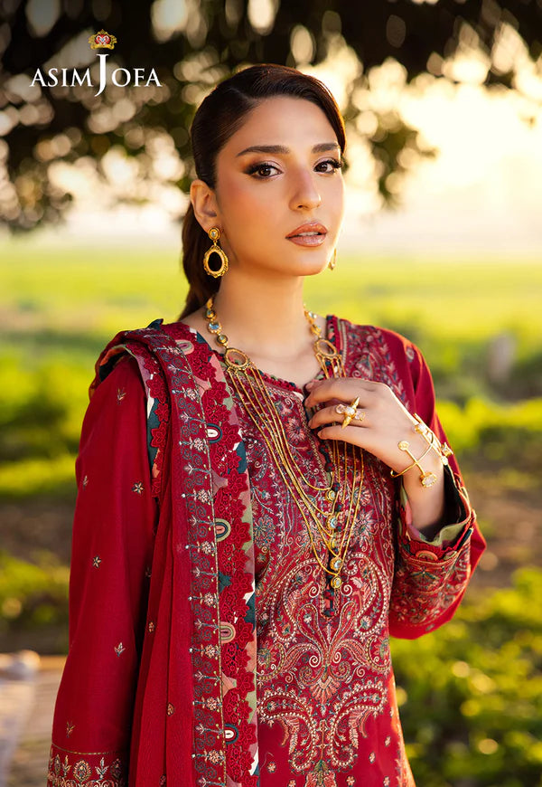 AJELL-06 RED EMBROIDERED LAWN ENSEMBLE