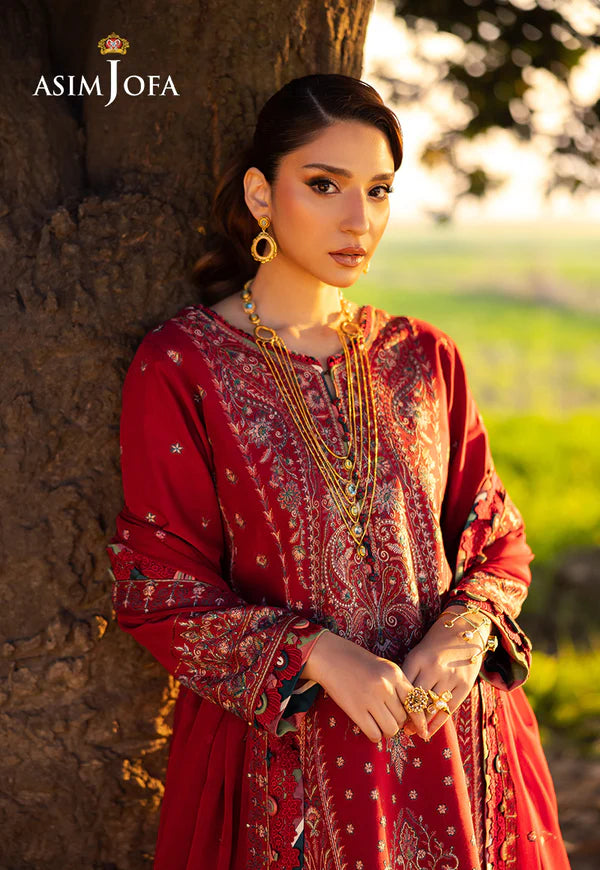 AJELL-06 RED EMBROIDERED LAWN ENSEMBLE