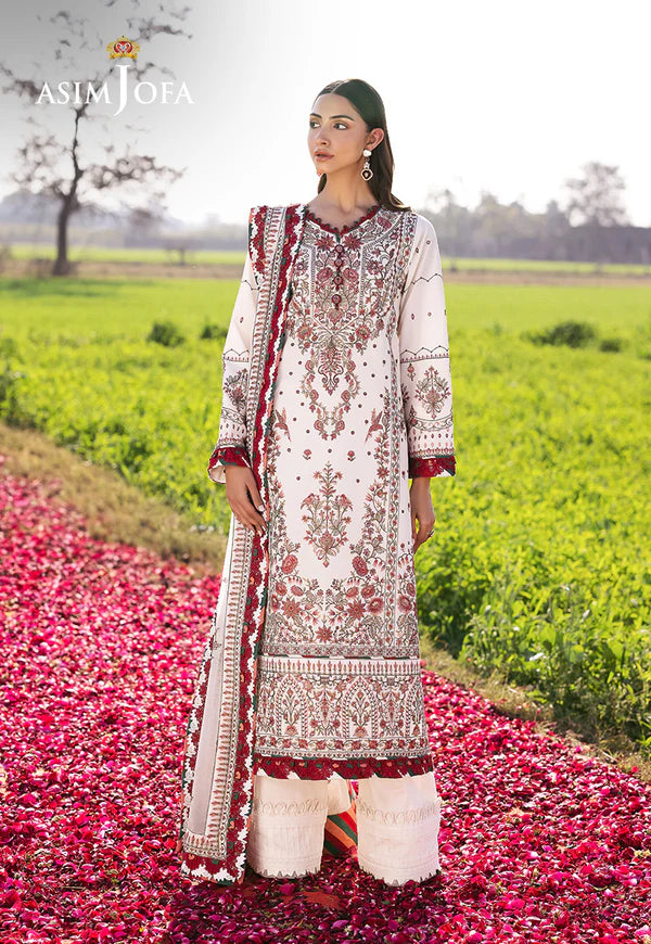 AJELL-08 IVORY EMBROIDERED LAWN ENSEMBLE