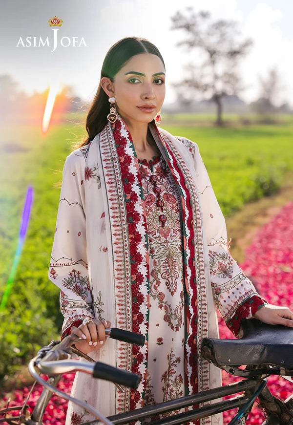 AJELL-08 IVORY EMBROIDERED LAWN ENSEMBLE