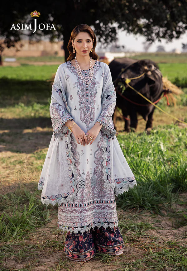 AJELL-10  BLUE EMBROIDERED LAWN ENSEMBLE