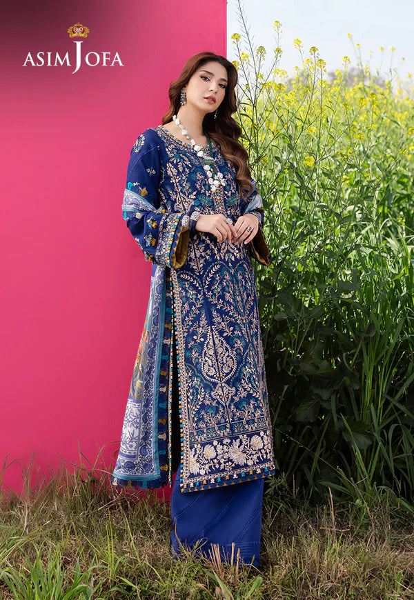 AJELL-11 BLUE  EMBROIDERED LAWN ENSEMBLE