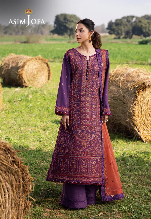 AJELL-13 PURPLE EMBROIDERED LAWN ENSEMBLE