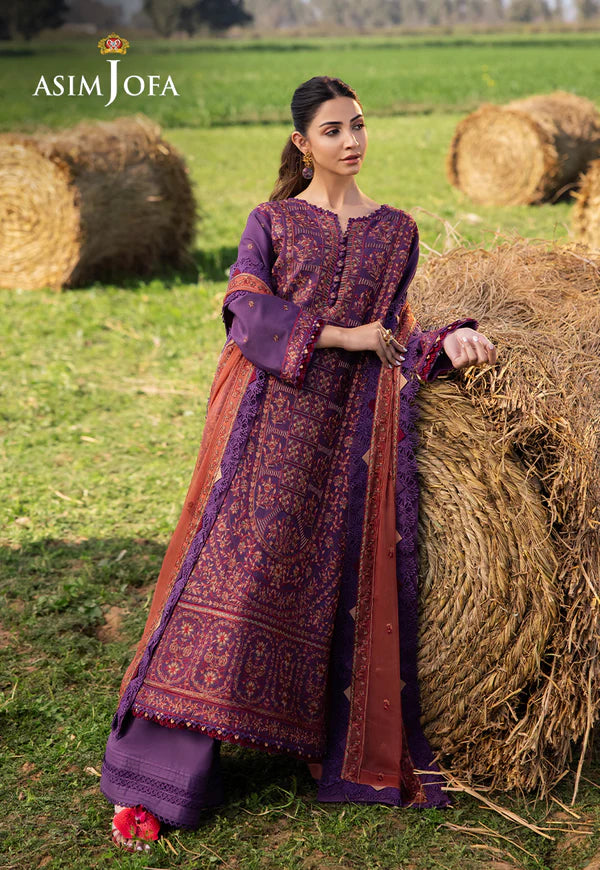 AJELL-13 PURPLE EMBROIDERED LAWN ENSEMBLE