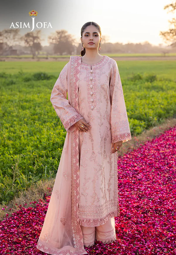 AJELL-15 PEACH EMBROIDERED LAWN ENSEMBLE