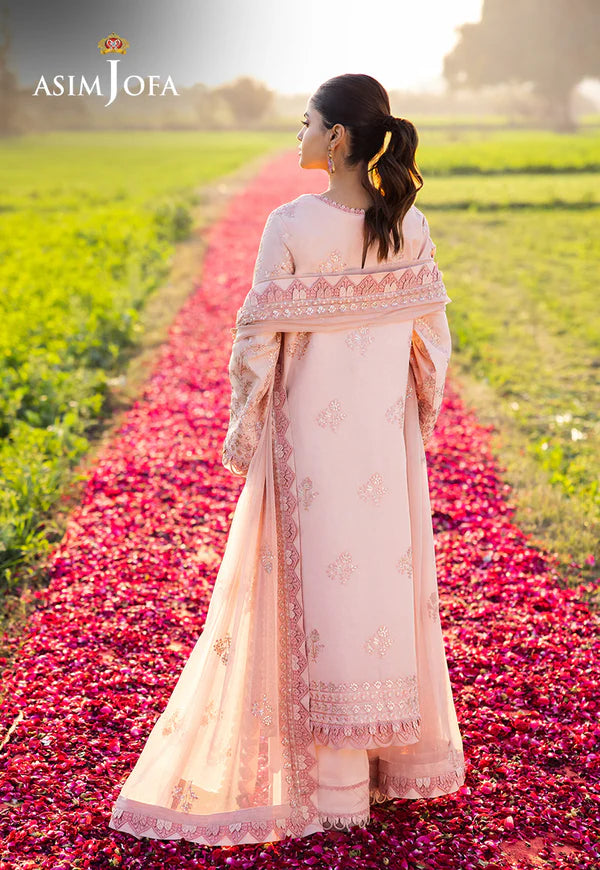 AJELL-15 PEACH EMBROIDERED LAWN ENSEMBLE