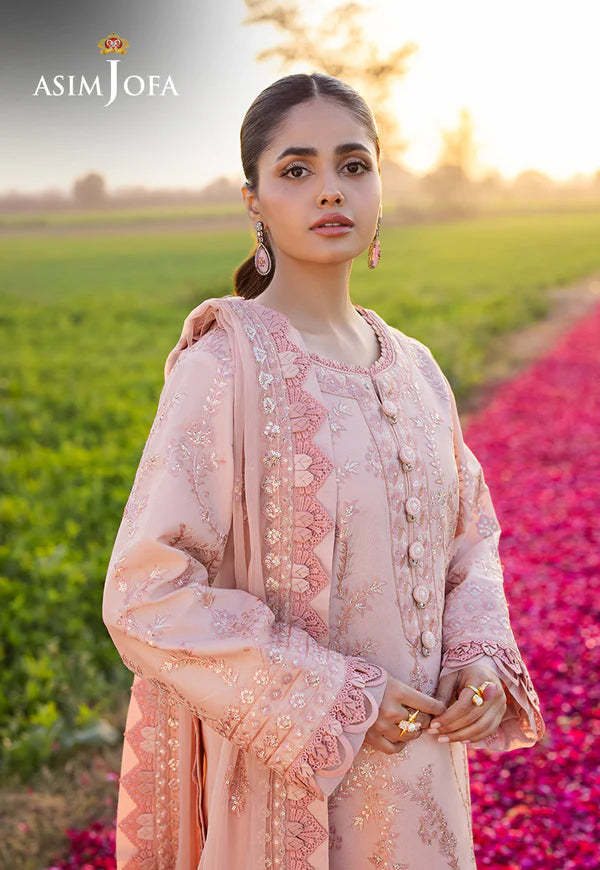 AJELL-15 PEACH EMBROIDERED LAWN ENSEMBLE