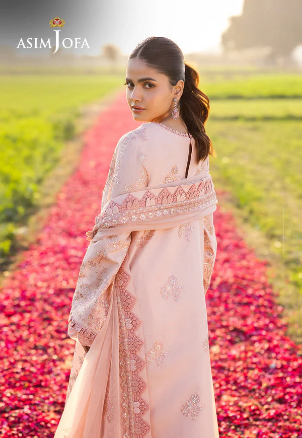 AJELL-15 PEACH EMBROIDERED LAWN ENSEMBLE