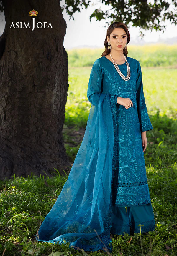 AJELL-17 BLUE EMBROIDERED LAWN ENSEMBLE