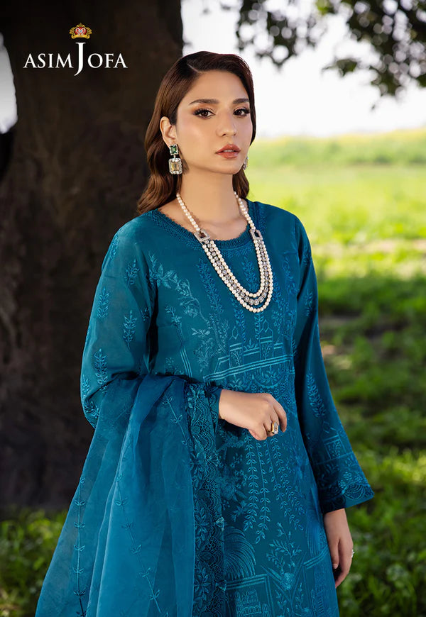 AJELL-17 BLUE EMBROIDERED LAWN ENSEMBLE