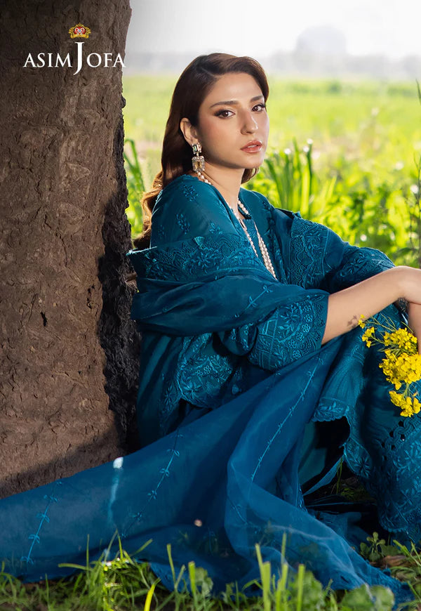 AJELL-17 BLUE EMBROIDERED LAWN ENSEMBLE