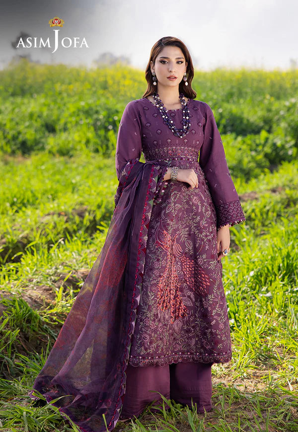 AJELL-18 PLUM EMBROIDERED LAWN ENSEMBLE