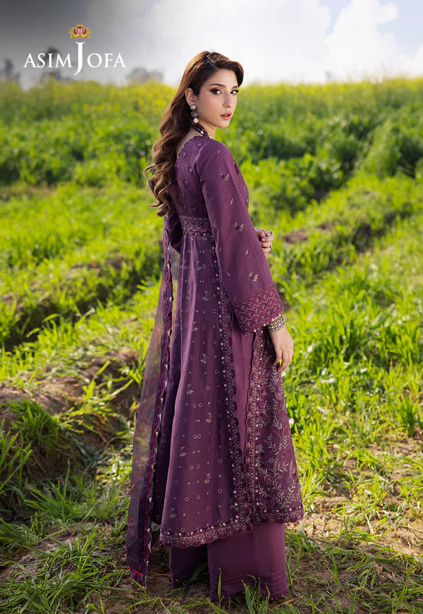 AJELL-18 PLUM EMBROIDERED LAWN ENSEMBLE