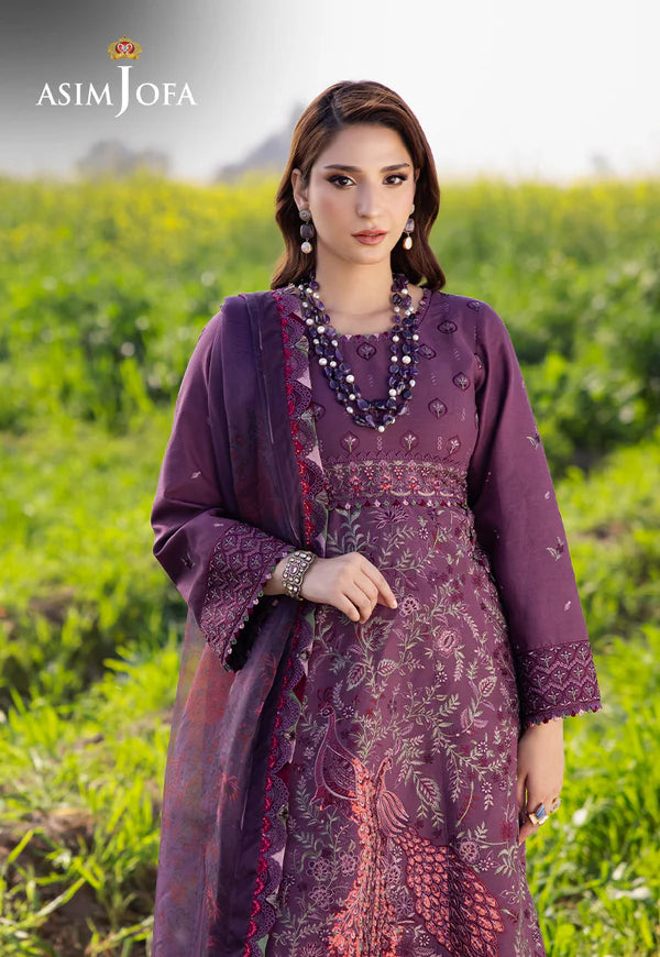AJELL-18 PLUM EMBROIDERED LAWN ENSEMBLE