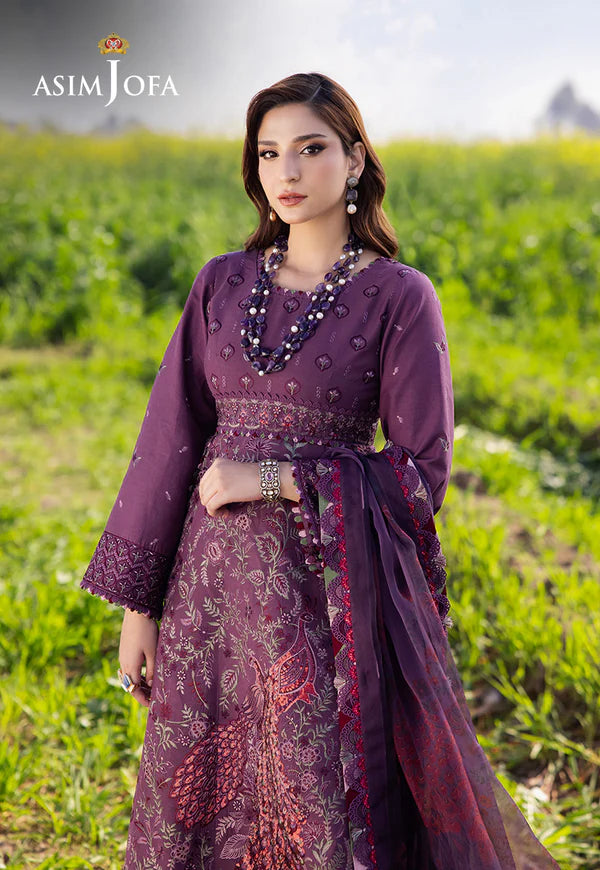 AJELL-18 PLUM EMBROIDERED LAWN ENSEMBLE