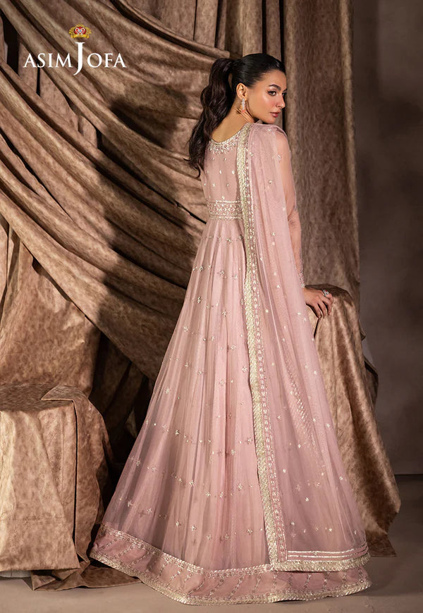 AJIZL-01 Asim Jofa tea pink net embroidered stitched peshwas dress – Pakistani wedding & festive wear outfit available online at Pakistanimoda.com.