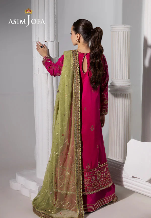 AJIZL-06 Asim Jofa fuchsia raw silk embroidered wedding angrakha stitched dress – shop Pakistani designer outfit online at Pakistanimoda.com.