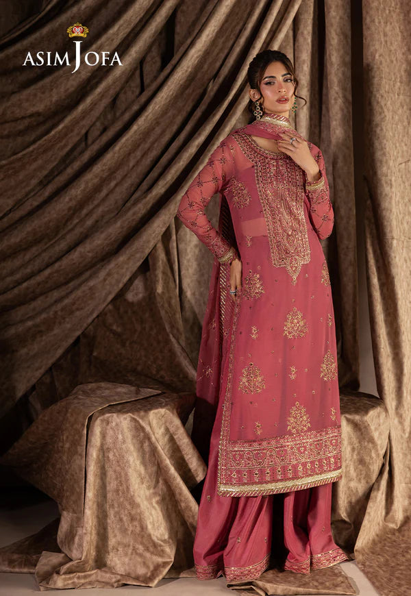 AJIZL-14 designer pink chiffon embroidered formal stitched dress – Pakistani wedding & party wear outfit online at Pakistanimoda.com.