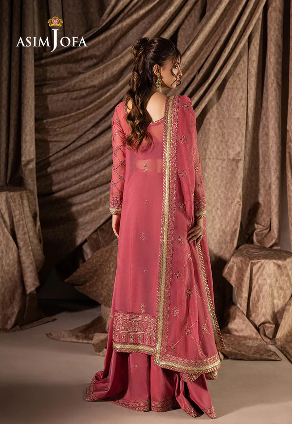 AJIZL-14 designer pink chiffon embroidered formal stitched dress – Pakistani wedding & party wear outfit online at Pakistanimoda.com.