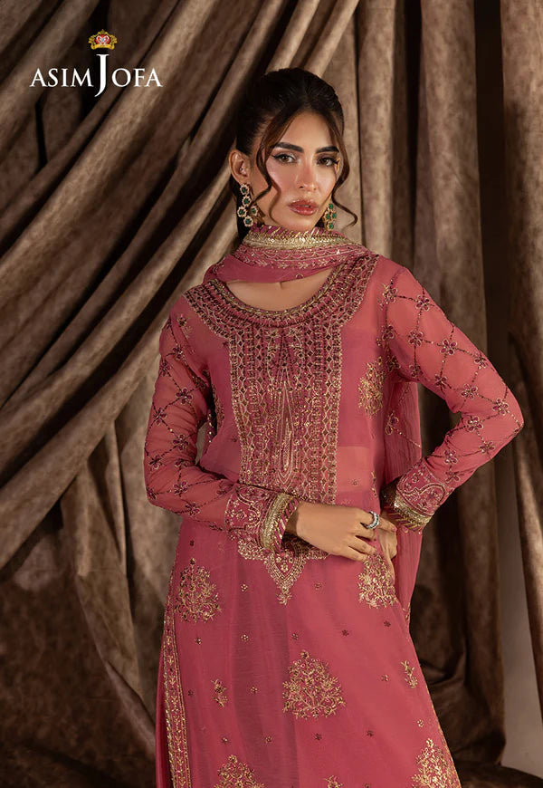 AJIZL-14 designer pink chiffon embroidered formal stitched dress – Pakistani wedding & party wear outfit online at Pakistanimoda.com.