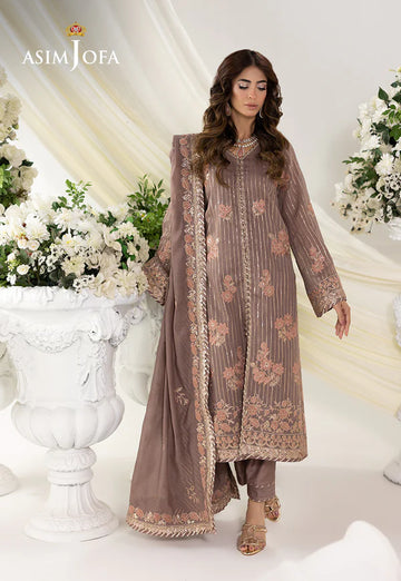AJIZL-20 Asim Jofa grey paper cotton embroidered 3-piece stitched outfit – shop Pakistani party wear, Eid & wedding suits online at Pakistanimoda.com.