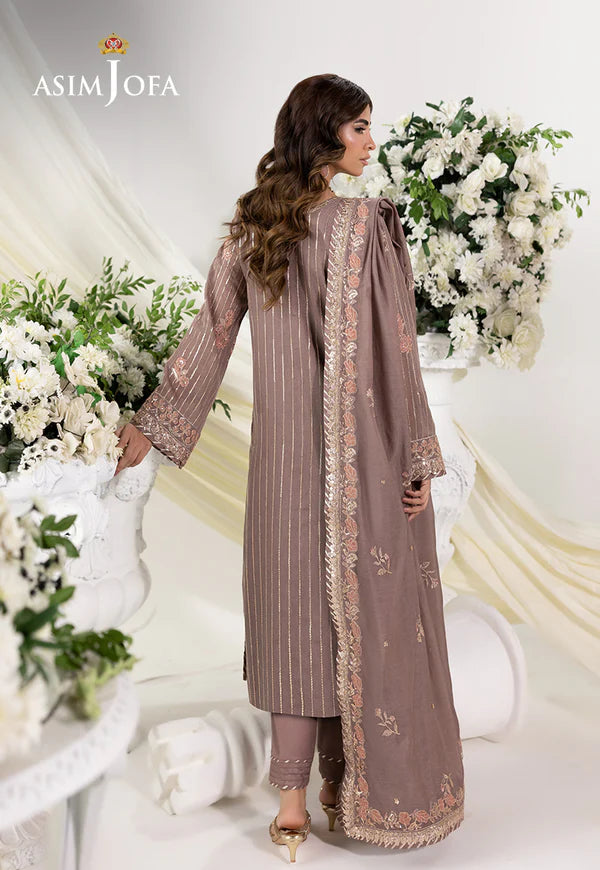 AJIZL-20 Asim Jofa grey paper cotton embroidered 3-piece stitched outfit – shop Pakistani party wear, Eid & wedding suits online at Pakistanimoda.com.
