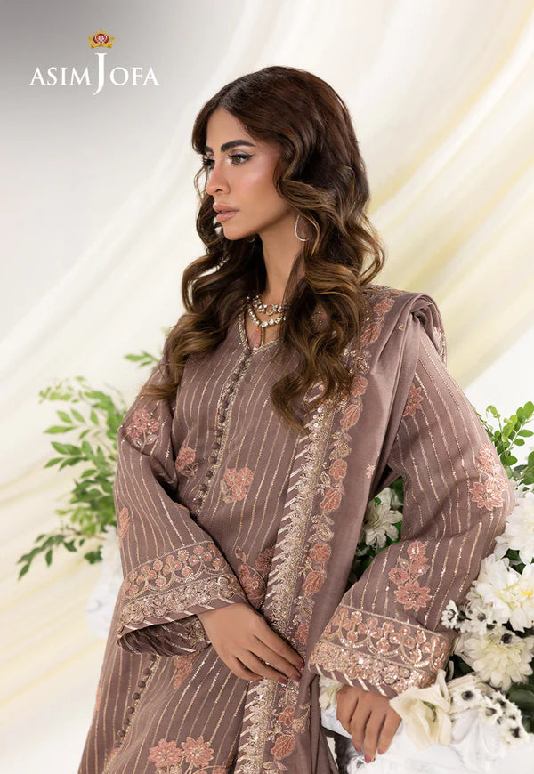 AJIZL-20 Asim Jofa grey paper cotton embroidered 3-piece stitched outfit – shop Pakistani party wear, Eid & wedding suits online at Pakistanimoda.com.