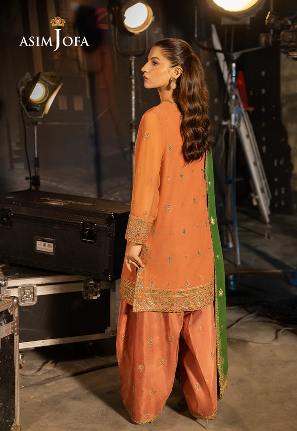 AJLF-03- PEACH EMBROIDERED CHIFFON FARSHI SHALWAR OUTFIT