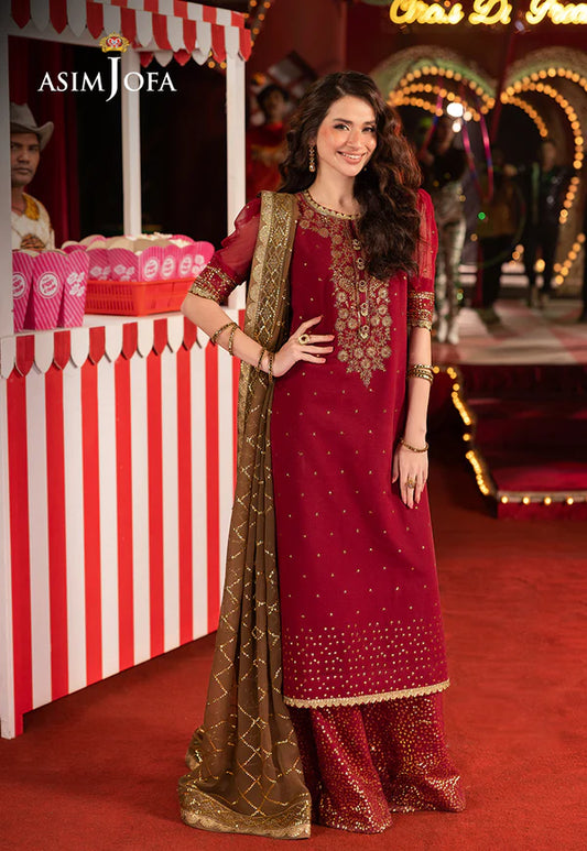 AJLF-04- DESIGNER MAROON EMBROIDERED CHIFFON ENSEMBLE