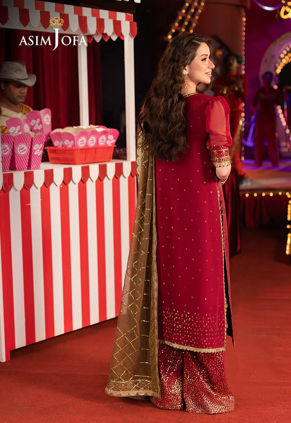 AJLF-04- DESIGNER MAROON EMBROIDERED CHIFFON ENSEMBLE