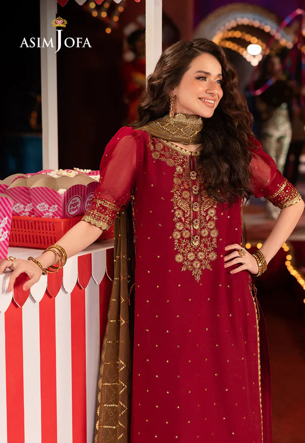 AJLF-04- DESIGNER MAROON EMBROIDERED CHIFFON ENSEMBLE