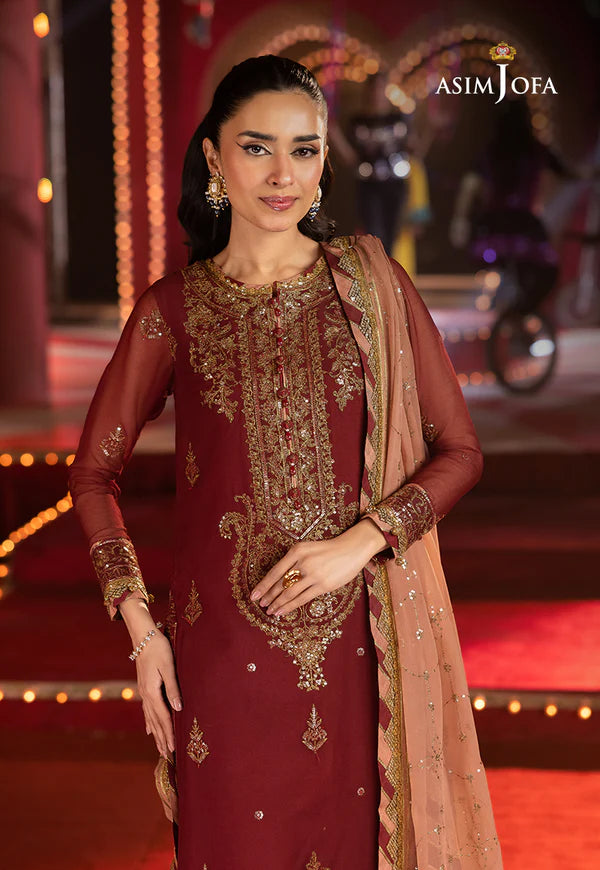 AJLF-05- Designer Maroon Outfit With Tea Pink Ethereal Dupatta