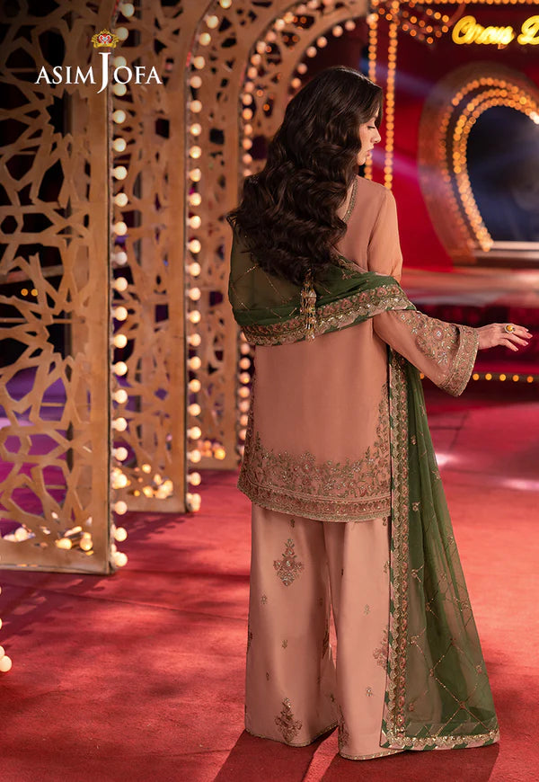 AJLF-12- PEACH  EMBROIDERED CHIFFON SHORT KURTA SET FOR WOMEN