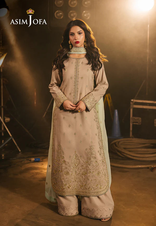 AJLF-13- Beige And Mint Embroidered Outfit For Festive Occasions