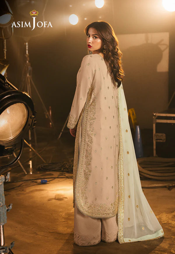 AJLF-13- Beige And Mint Embroidered Outfit For Festive Occasions