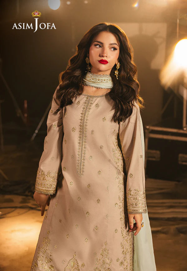 AJLF-13- Beige And Mint Embroidered Outfit For Festive Occasions