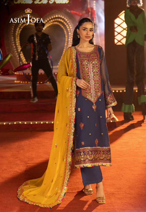 AJLF-16- BLUE EMBROIDERED CHIFFON SUIT FOR EVENING WEAR