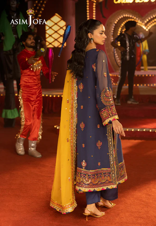 AJLF-16- BLUE EMBROIDERED CHIFFON SUIT FOR EVENING WEAR