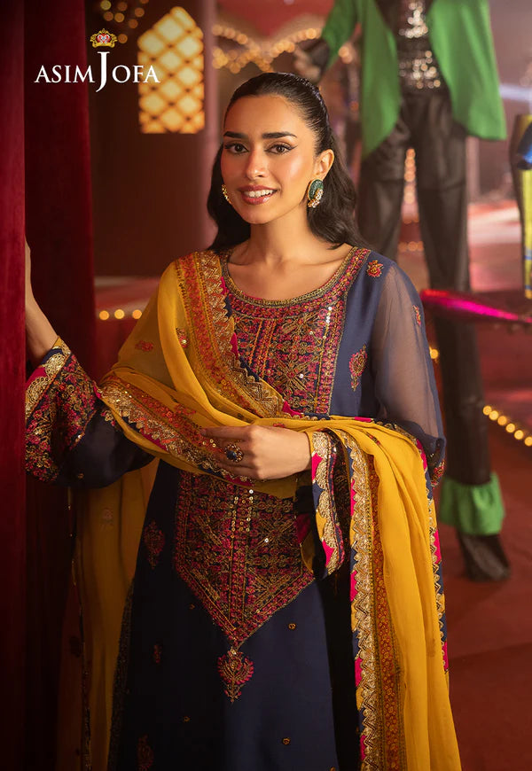 AJLF-16- BLUE EMBROIDERED CHIFFON SUIT FOR EVENING WEAR