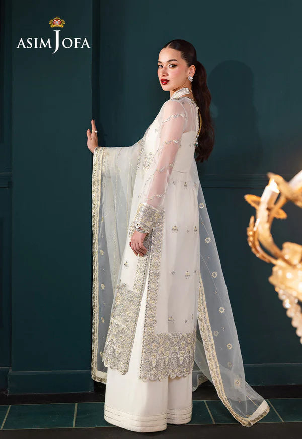 Asim Jofa AJLFC-03 Cream Embroidered Organza Outfit with Silver Sequins and Gray Threadwork – Festive Party Wear Pakistanimoda