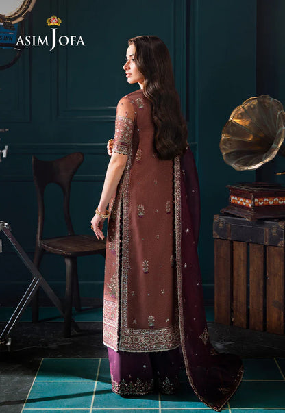 Asim Jofa AJLFC-08 Maroon Embroidered Jacket Style Suit with Gold Zari and Sequin Detailing – Festive Wear Pakistanimoda