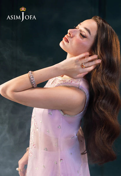 Asim Jofa AJLFC-09 Light Lilac Stitched Net Gharara Ensemble with Magenta Embroidery – Festive Outfit Pakistanimoda