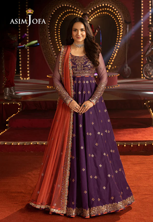 AJLFF-01- Purple Embroidered Net Outfit By- Asim Jofa