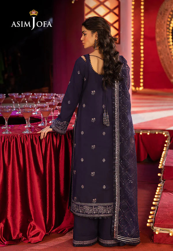 AJLFF-03- Navy Blue Embroidered Silk Outfit By- Asim Jofa