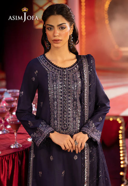 AJLFF-03- Navy Blue Embroidered Silk Outfit By- Asim Jofa