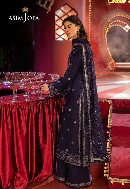 AJLFF-03- Navy Blue Embroidered Silk Outfit By- Asim Jofa