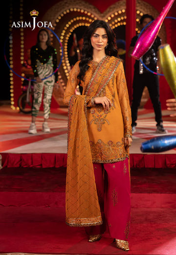 AJLFF-05- Rust Embroidered Net Ensemble By- Asim Jofa